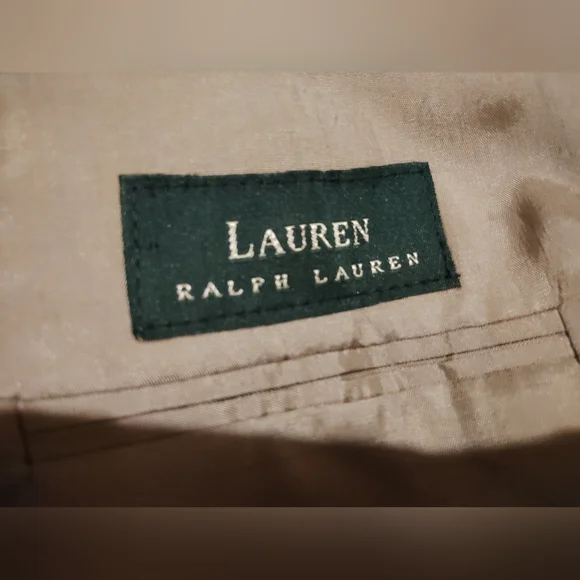 Lauren Ralph Lauren Suit Jacket Size 44R Tan Herringbone Pattern Green Label